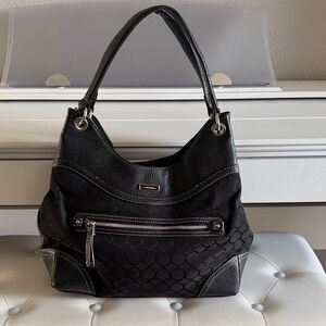 Vintage Black Jacquard Nine West Black Hobo Shoulder Bag